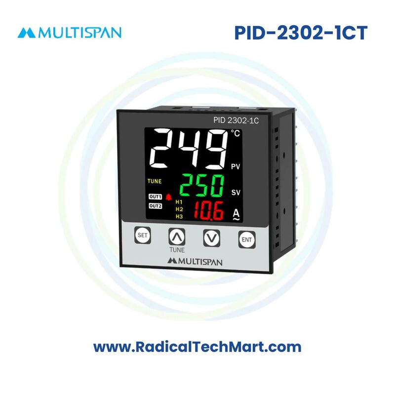 Multispan PID-2300 Series PID Controller with Ampere Indication | 1–3 Relay Outputs | J/K Input | 30A/60A CT
