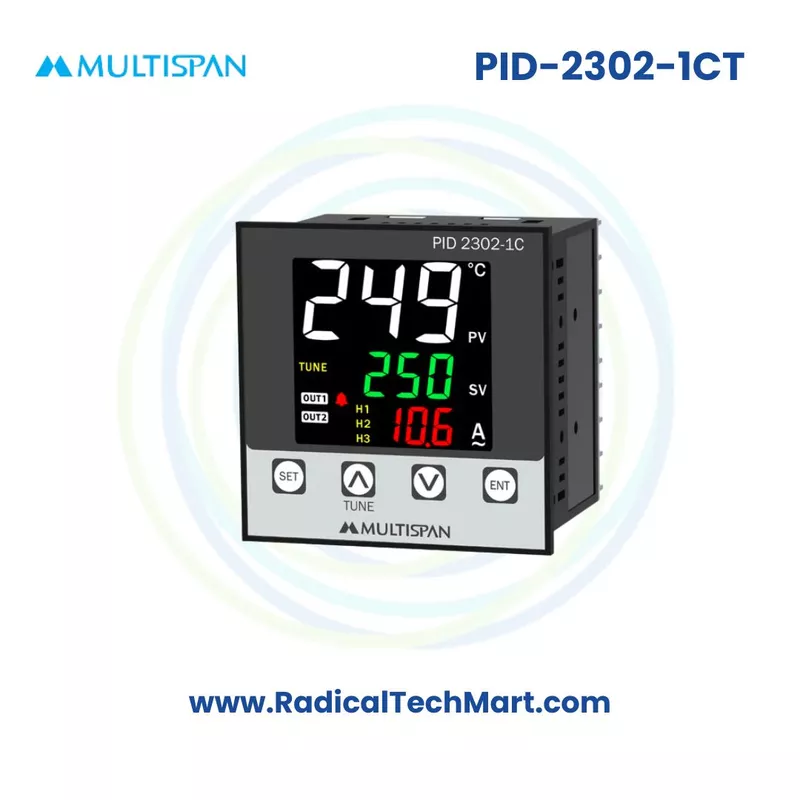 Multispan PID-2300 Series PID Controller with Ampere Indication | 1–3 Relay Outputs | J/K Input | 30A/60A CT

