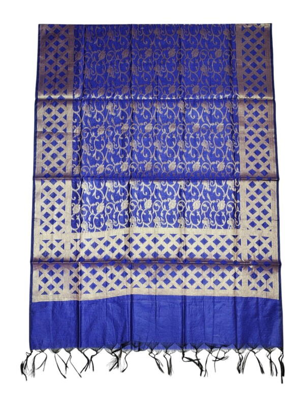 Pink & Blue Unstitched Banarasi Cotton Silk Dress Material with Dupatta for Women