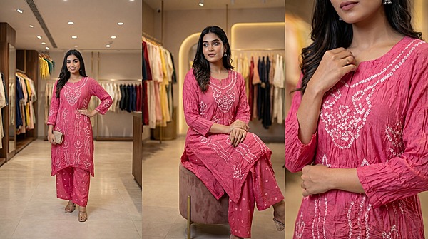 Kala Sanskruti All Over Pink Color Cotton Bandhani Women's Redy Pair (M) Elegant Traditional Cotton Redy Pair For Women Without Dupatta