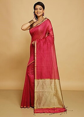 Handloom Bengal Silk Cotton Saree - Pink Handloom Bengal Silk Cotton Saree - Pink