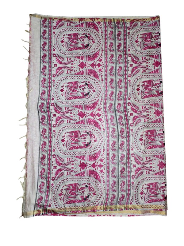 Pink Kalamkari Cotton Silk Saree with Unstitched Blouse for Women