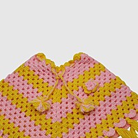 (1-2 Years) Handknitted Kids Poncho, Pink and Yellow Wool