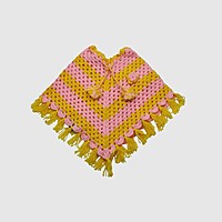 (1-2 Years) Handknitted Kids Poncho, Pink and Yellow Wool