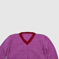 (4-5 Years) Baby Handknitted Woolen Full Sleeves Sweater, Purple and Red Striped