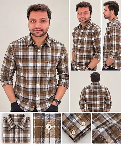 Men’s Brown & White Classic Plaid Full Sleeve Shirt