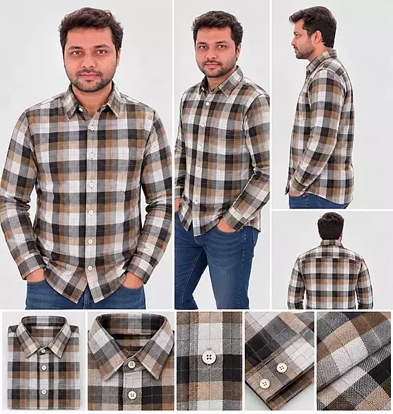 Men’s Brown & Grey Classic Checked Full Sleeve Shirt