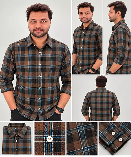 Men’s Brown & Blue Classic Checked Full Sleeve Shirt