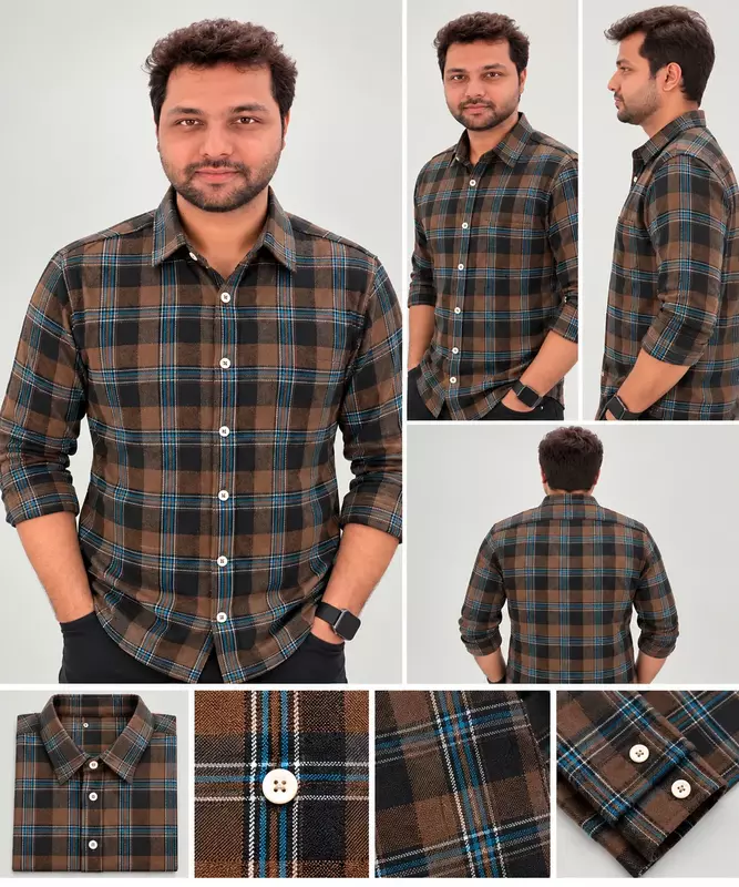Men’s Brown & Blue Classic Checked Full Sleeve Shirt