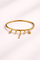 Gold Heart and Clover Charm Bangle for Women