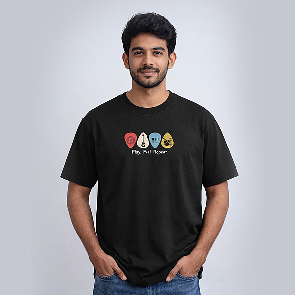 Play Feel Repeat Black Cotton Regular Fit T-Shirt