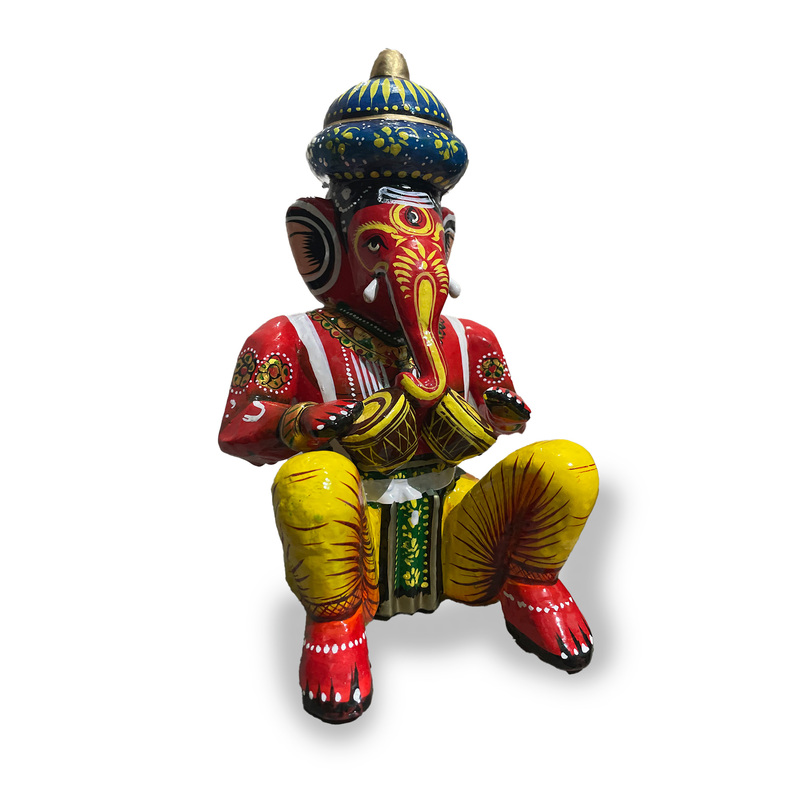 Playful Ganesha Wooden Statue