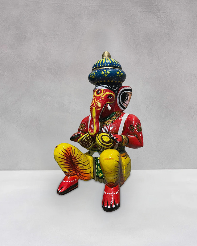 Playful Ganesha Wooden Statue