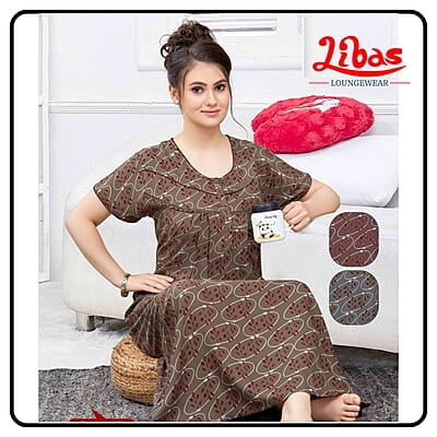 Chocolate Escape Spun Cotton Nighty With Front Button Opening From Libas Loungewear - PS547