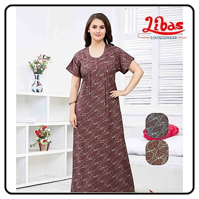 Dusky Brown Alphine Spun Cotton Nighty With Oval Print All Over From Libas Loungewear - PS536