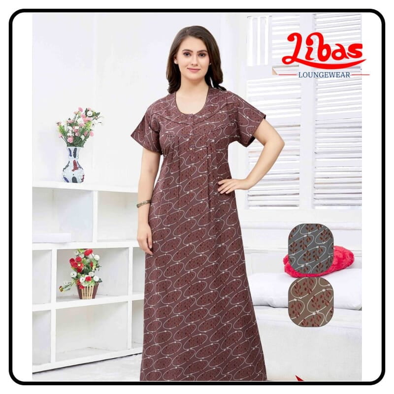 Dusky Brown Alphine Spun Cotton Nighty With Oval Print All Over From Libas Loungewear - PS536 Dusky Brown Alphine Spun Cotton Nighty With Oval Print All Over From Libas Loungewear - PS536