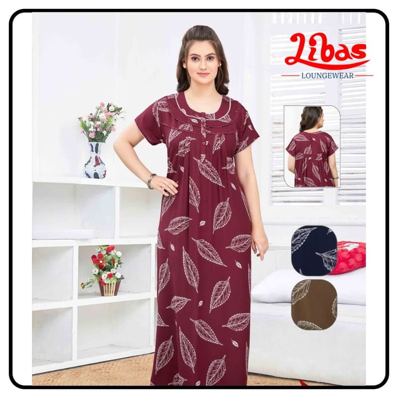 Copper Onion Alphine Pleated Nighty With large floral Prints All Over From Libas Loungewear - PLT266 Copper Onion Alphine Pleated Nighty With large floral Prints All Over From Libas Loungewear - PLT266