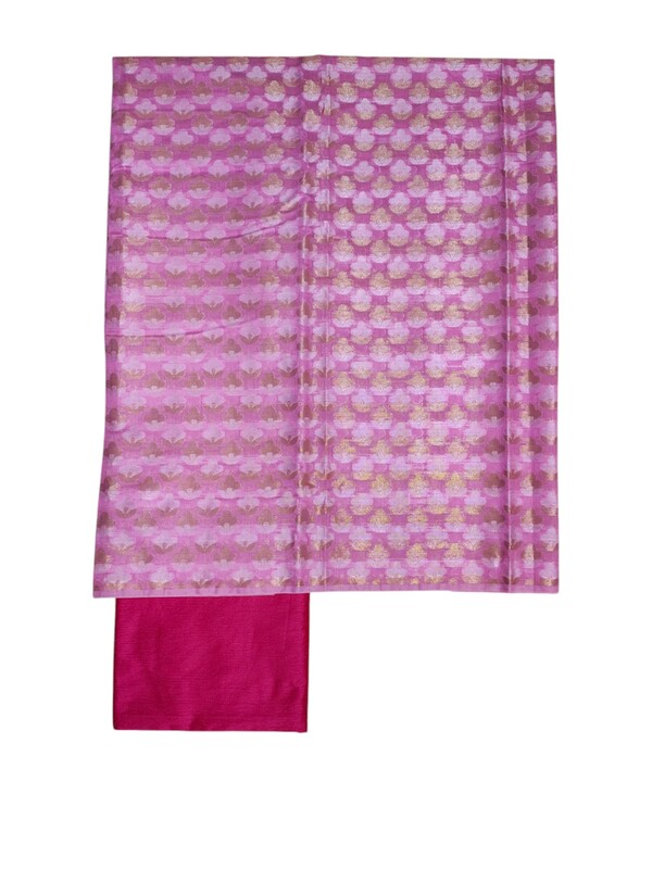 Pink & Magenta Unstitched Banarasi Cotton Silk Dress Material with Dupatta for Women