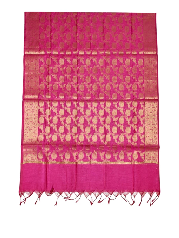 Pink & Magenta Unstitched Banarasi Cotton Silk Dress Material with Dupatta for Women