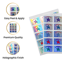 Pack of 30 Superstar Holographic 25x18mm Motivational Self-Adhesive Labels
