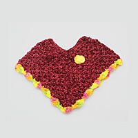 (1-2 Years) Kids Handknitted Woolen Poncho, Burgundy with Yellow and Pink Trim