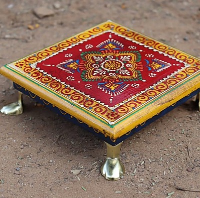 Wooden Hand painted Pooja Chowki