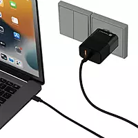 Portronics 65W GaN Wall Charger – Fast Charging | Detachable Cable Included | Compact Design | Black