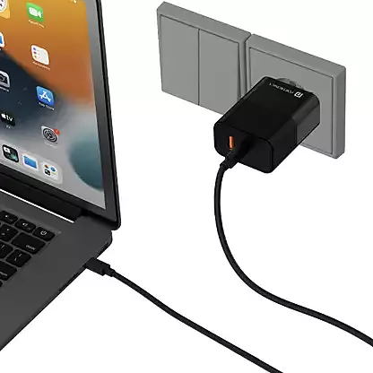 Portronics 65W GaN Wall Charger – Fast Charging | Detachable Cable Included | Compact Design | Black