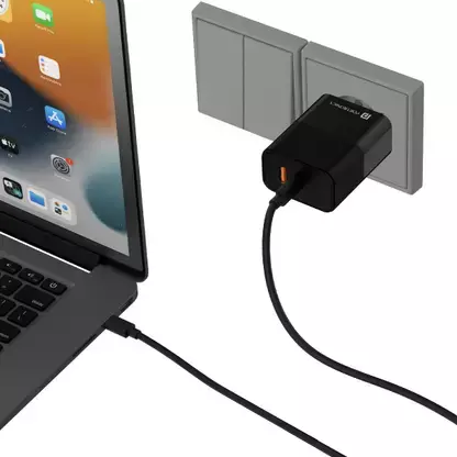 Portronics 65W GaN Wall Charger – Fast Charging | Detachable Cable Included | Compact Design | Black