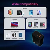 Portronics 65W GaN Wall Charger – Fast Charging | Detachable Cable Included | Compact Design | Black