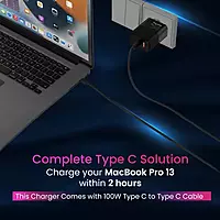 Portronics 65W GaN Wall Charger – Fast Charging | Detachable Cable Included | Compact Design | Black