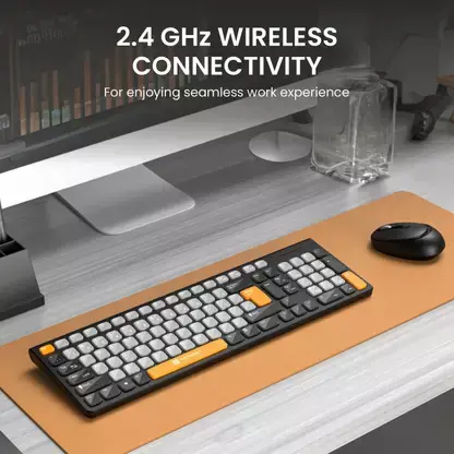 Portronics POR 2113 Wireless Keyboard – Sleek Grey & Vibrant Orange design, featuring a compact layout, comfortable keys, and reliable wireless connectivity for seamless typing experience.