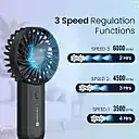 Portronics 2722 Dual Breeze Fan – Handheld Fan | Rechargeable | 3 Speed | 12 Blades | Black