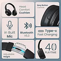 POR 2756 Muffs M4 Wireless Headphones – Bluetooth 5.3  Noise Isolation  Type-C Charging  Black