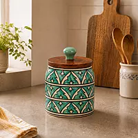 ceramic canister with wooden lid