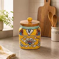 ceramic canister with wooden lid