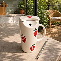 Clay tumbler with lid and steel straw