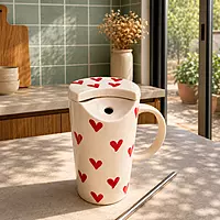 Clay tumbler with lid and steel straw