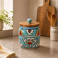 ceramic canister with wooden lid
