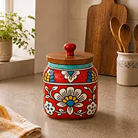 ceramic canister with wooden lid