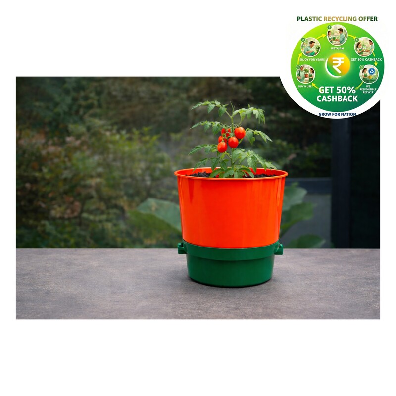 Planter Pot Set with Tray & Drain Plug | 12 Inch Decorative Plastic Planter