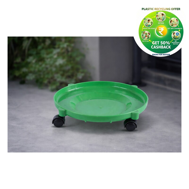 Pot Trolley 11 Inch | Plastic Plant Pot Caster | Gardening Accessories | Green