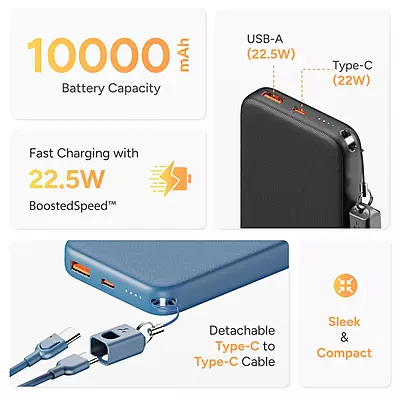 Power Bank Ambrane 10000mAh 22.5W Loop10 Power Bank Ambrane 10000mAh 22.5W Loop10