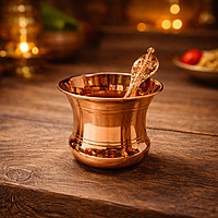 Pure Copper Tamba Panch Patra with Achmani Pali Spoon