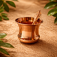Pure Copper Tamba Panch Patra with Achmani Pali Spoon