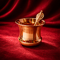 Pure Copper Tamba Panch Patra with Achmani Pali Spoon