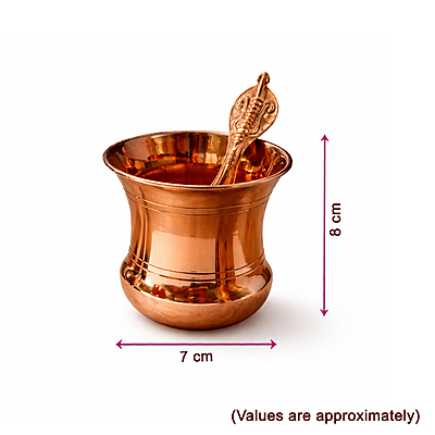 Pure Copper Tamba Panch Patra with Achmani Pali Spoon