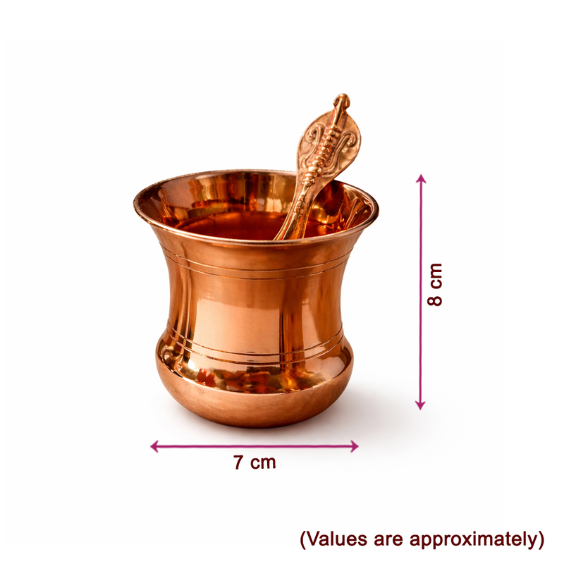 Pure Copper Tamba Panch Patra with Achmani Pali Spoon