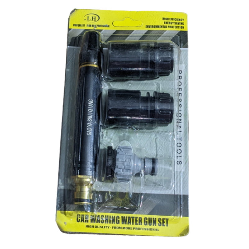 High Pressure Car water washig Nozzle Kit with 3 Pcs PVC Hose Quick Connector,Car & Garden Wash Water Gun-Black