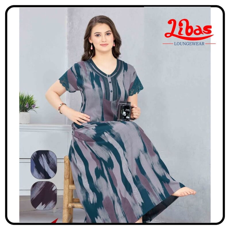 Ash Violet Plus Size Alphine Spun Cotton Nighty With Floral Print From Libas Loungewear - PS542